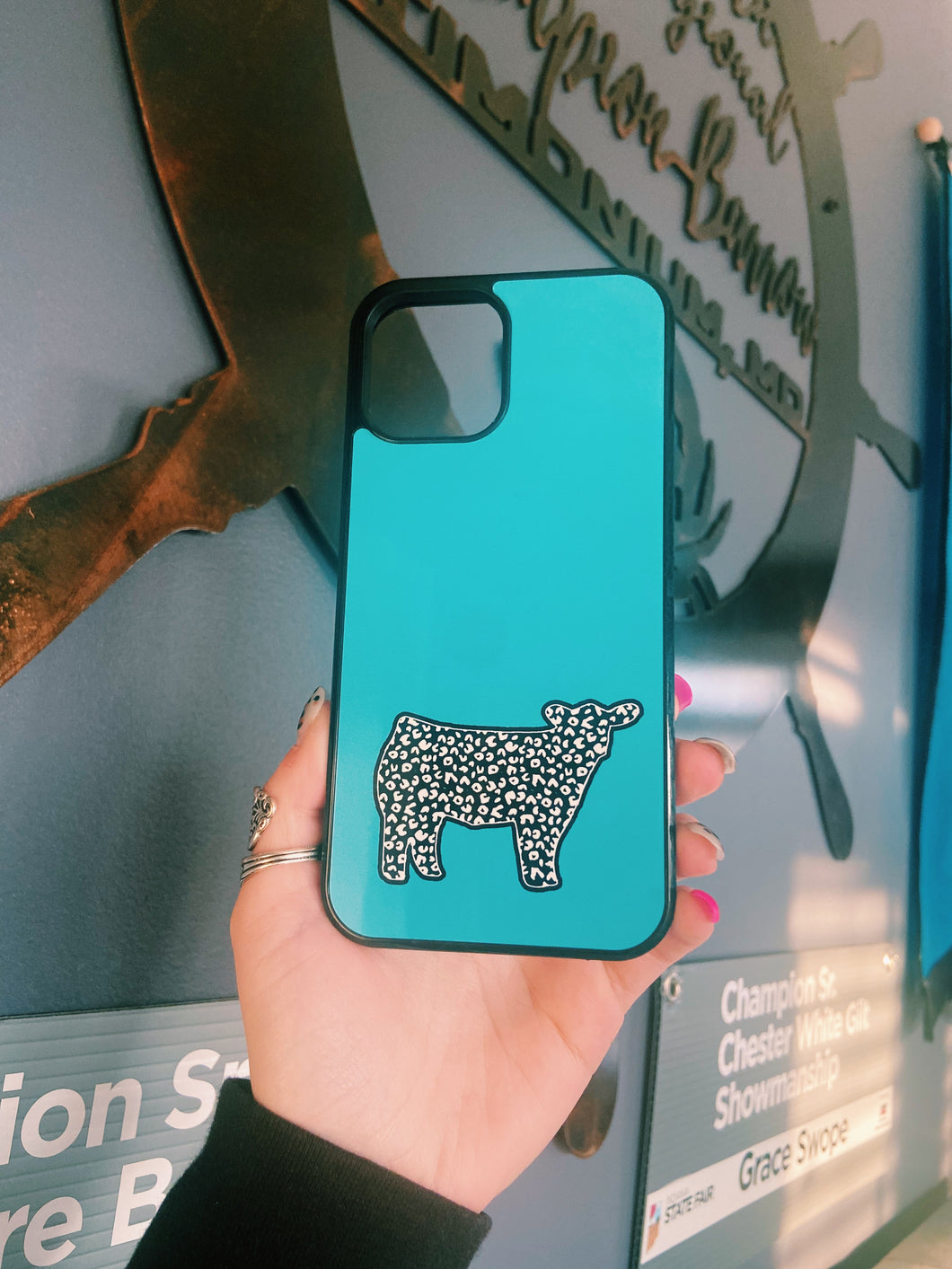 Blue Cheetah Print Cow iPhone 12 Pro Max Case