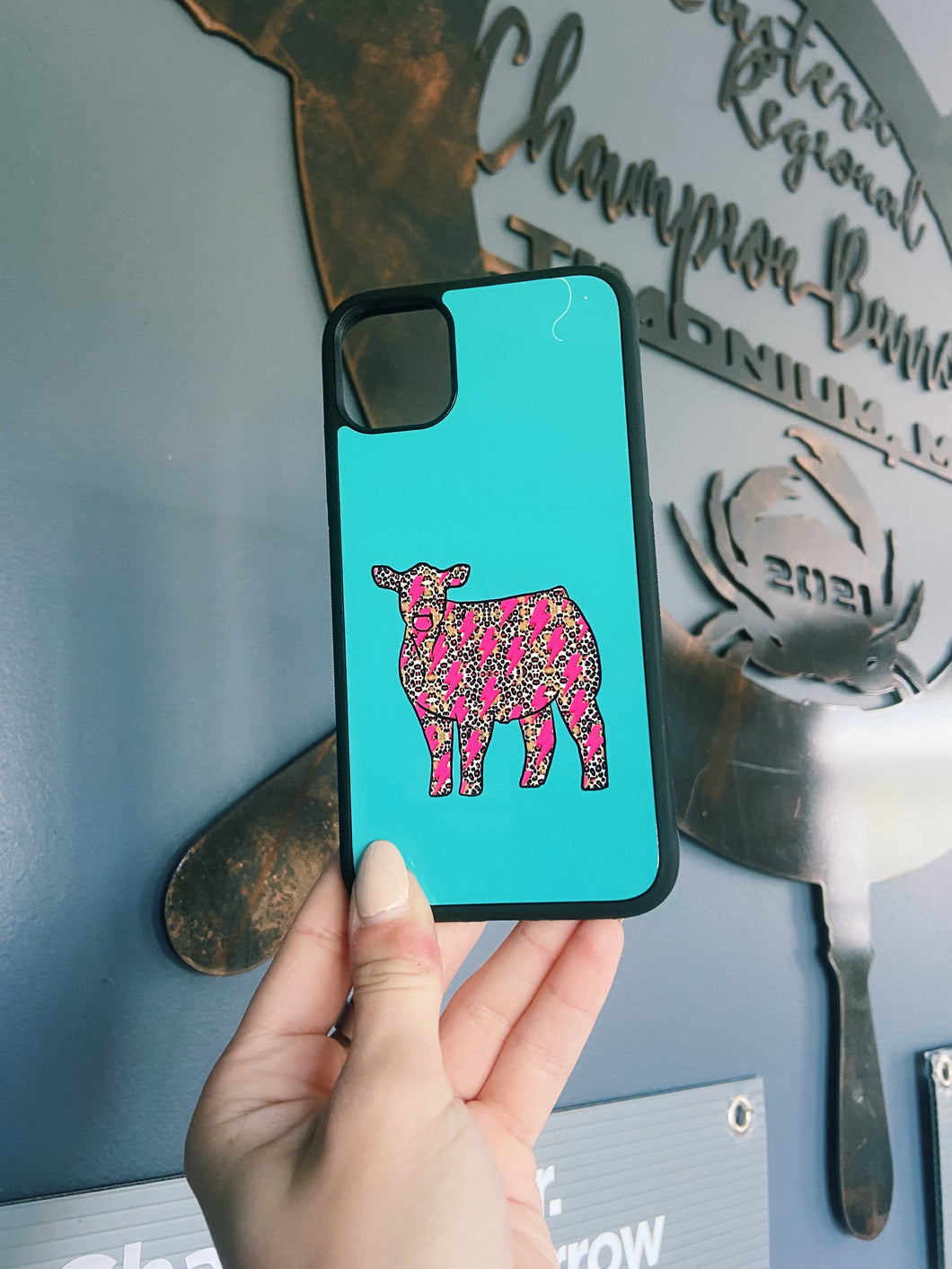 Teal & Cheetah Lightning Bolt Cow Phone Cases