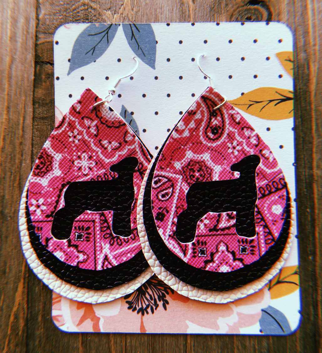 Pink Paisley Lamb Teardrop Shaped Earrings