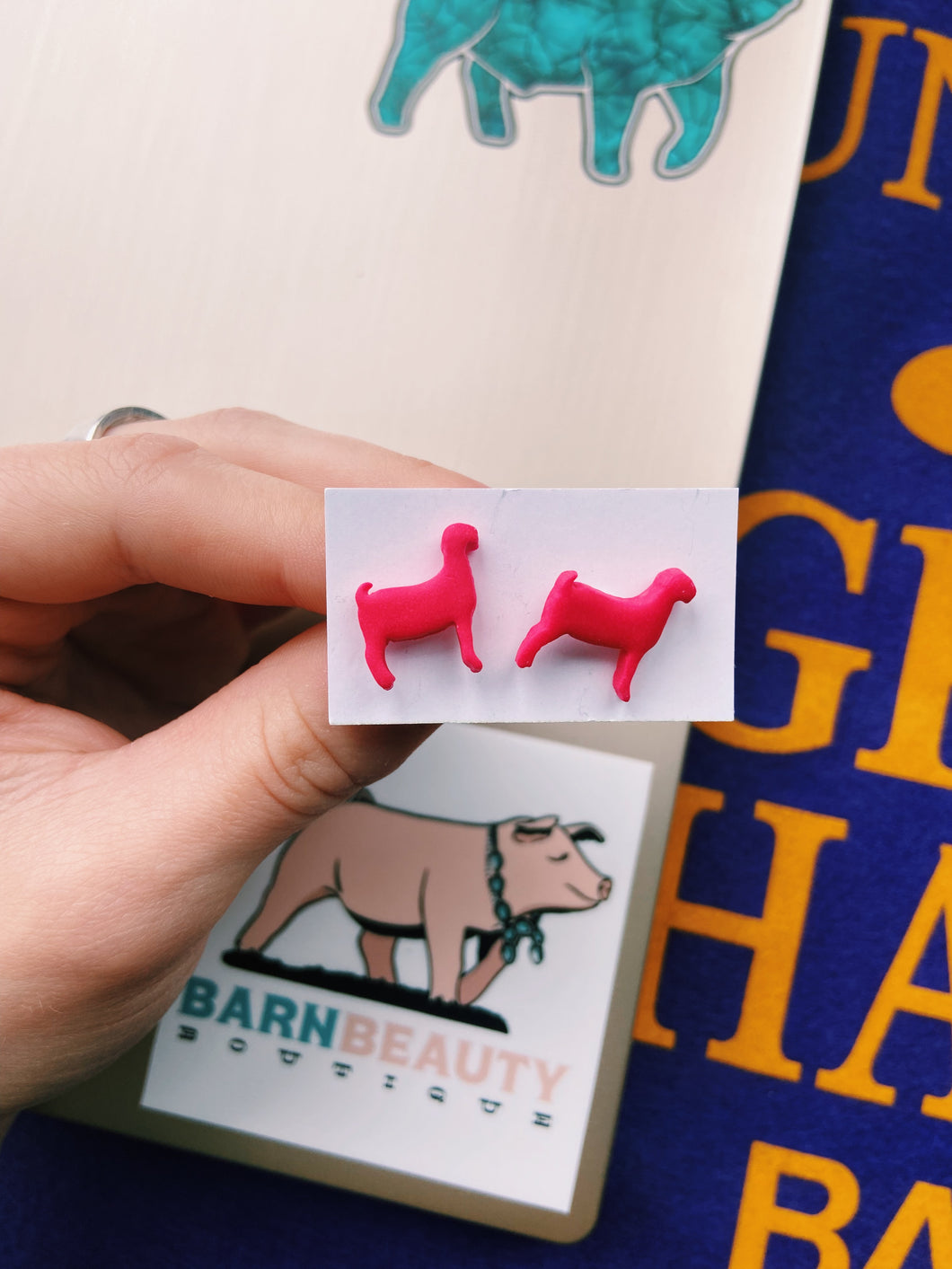 Hot Pink Goat Clay Stud Earrings