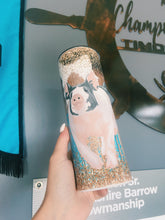 Load image into Gallery viewer, Cowhide &amp; Teal Distressed Wood Crossbred Tumbler
