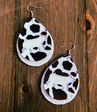 Load image into Gallery viewer, Black &amp; White Cow Print Pig Teardrop Shaped Earrings
