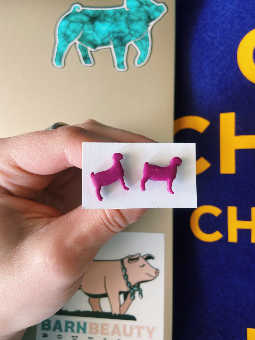 Magenta/Purple Goat Clay Stud Earrings