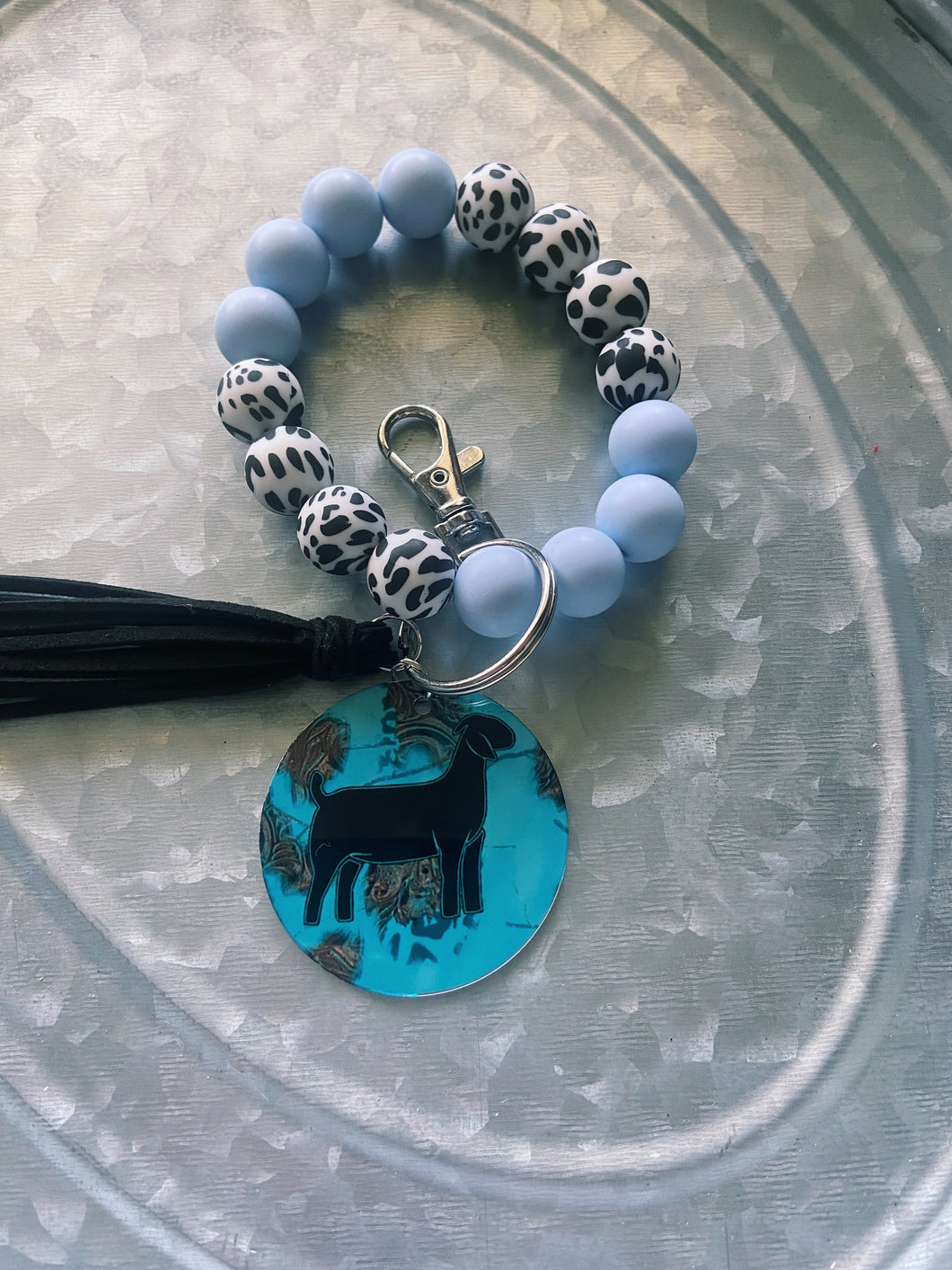 Light Blue Beaded Goat Wristlet