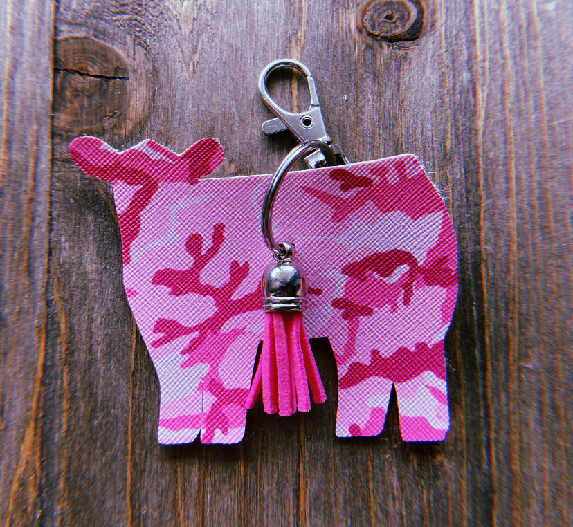 Pink Camo Cow Keychain