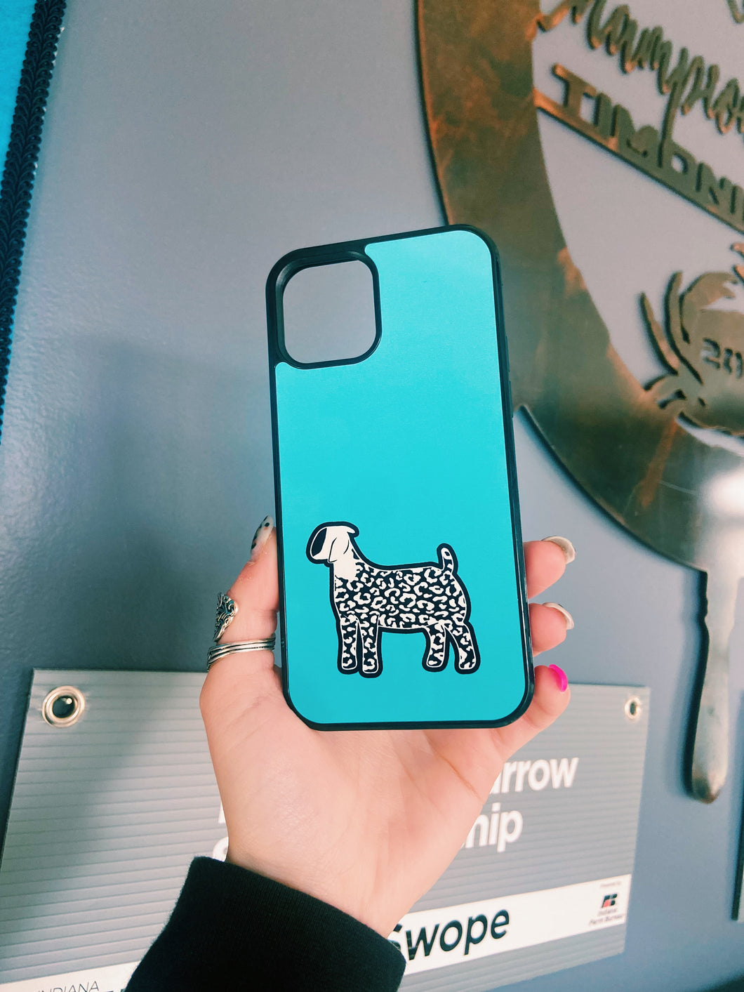 Blue Cheetah Print Goat iPhone 12 Pro Case