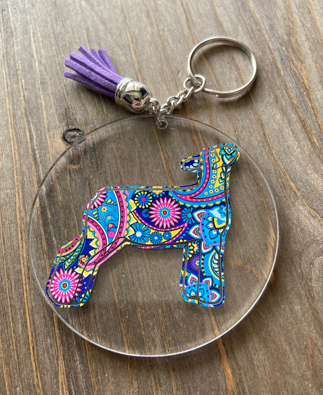 Vibrant Paisley Lamb Clear Circle Keychain