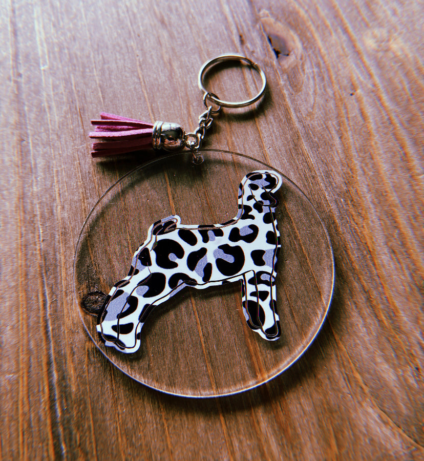 Cheetah Print Goat Clear Circle Keychain