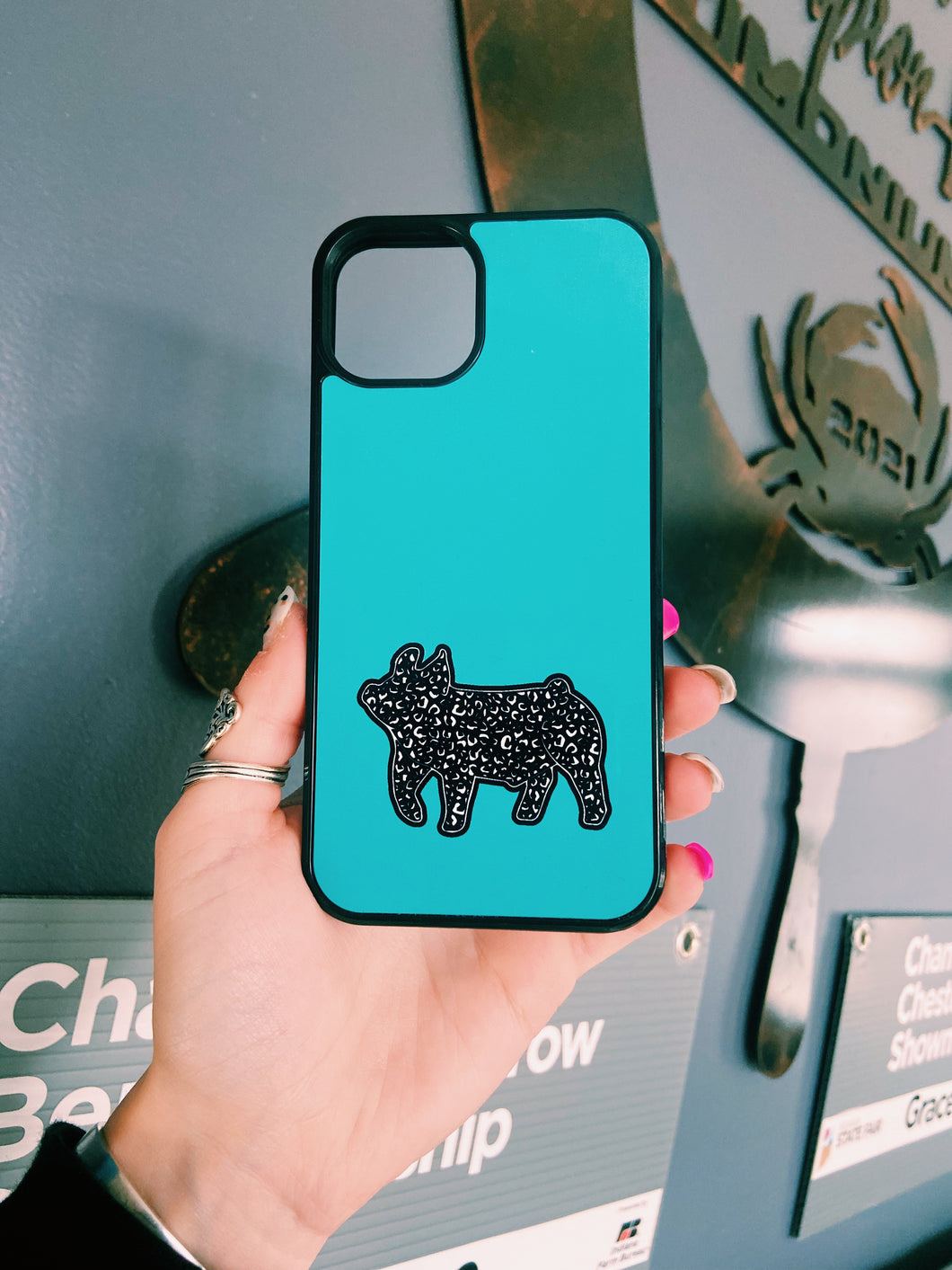 Blue Cheetah Print Pig iPhone 12 Pro Max Case