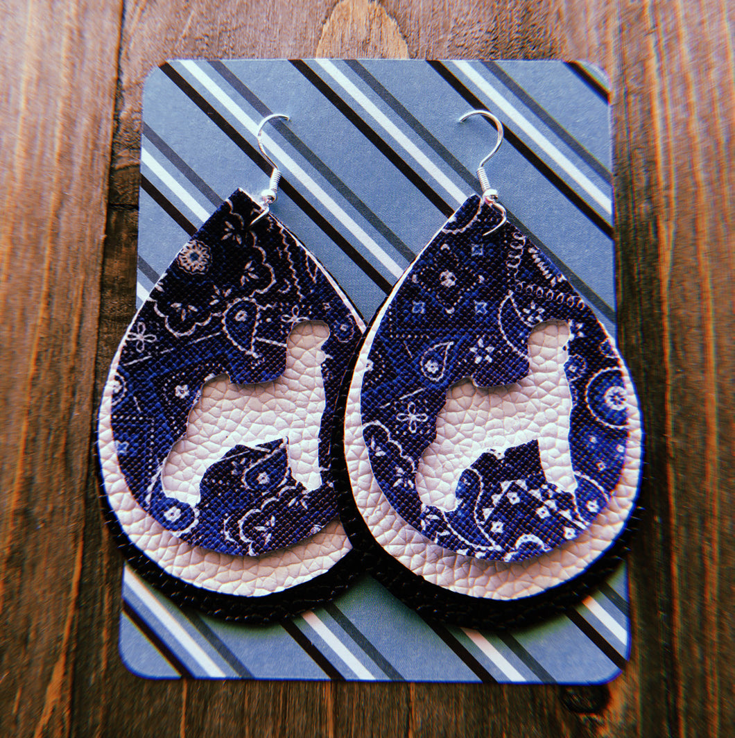 Blue Paisley Goat Teardrop Shaped Earrings