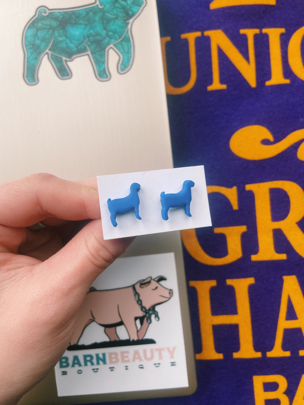 Medium Blue Goat Clay Stud Earrings