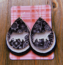 Load image into Gallery viewer, Black &amp; White Paisley Pig Teardrop Shaped Earrings
