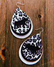 Load image into Gallery viewer, Black, Grey, &amp; White Cheetah Print Pig Teardrop Shaped Earrings
