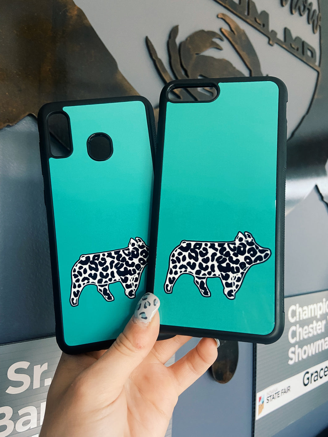 Dark Teal & Cheetah Pig Phone Cases