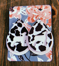 Load image into Gallery viewer, Black &amp; White Cow Print Lamb Teardrop Shaped Earrings
