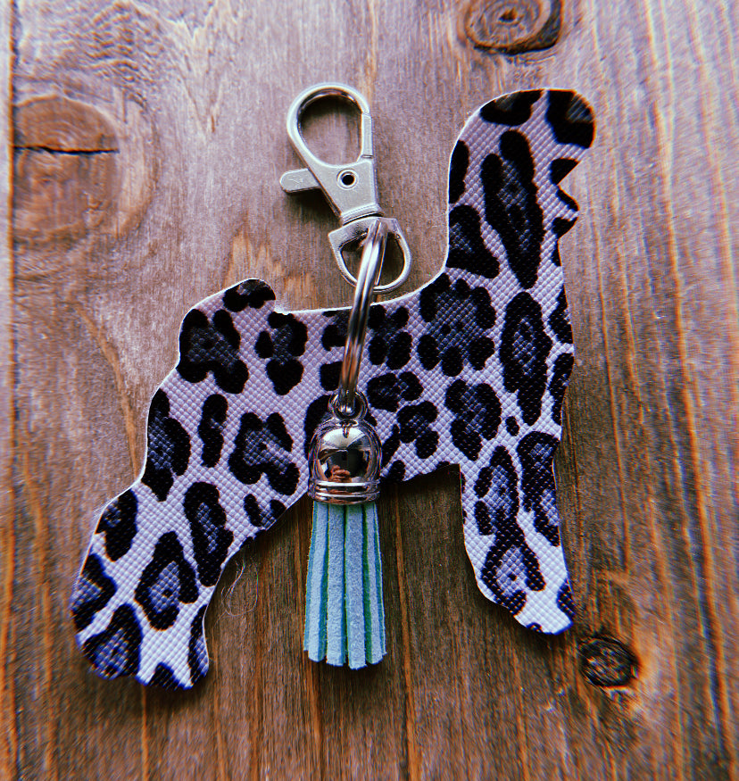 Black, Grey, & White Cheetah Print Goat Keychain