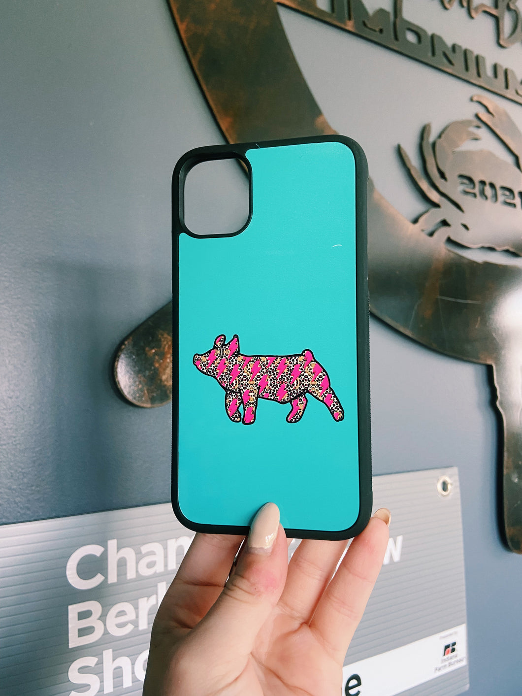 Teal & Cheetah Lightning Bolt Pig Phone Cases