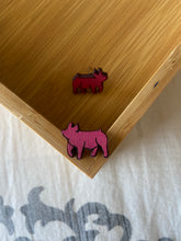 Load image into Gallery viewer, Magenta Pig Wooden Stud Earrings
