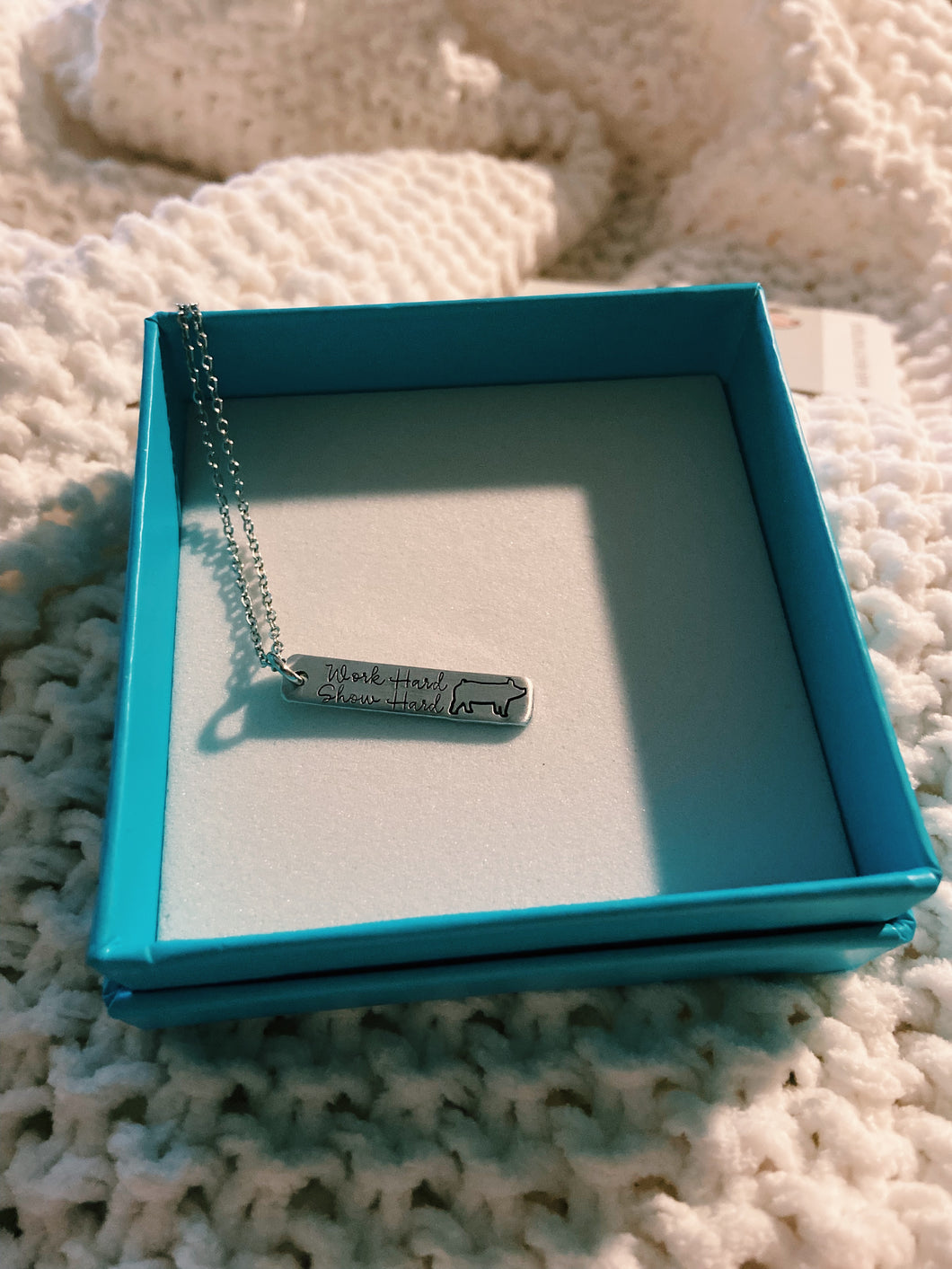 Work Hard, Show Hard Pig Bar Necklace