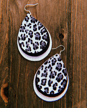 Load image into Gallery viewer, Black, Grey, &amp; White Cheetah Print Teardrop Shaped Earrings
