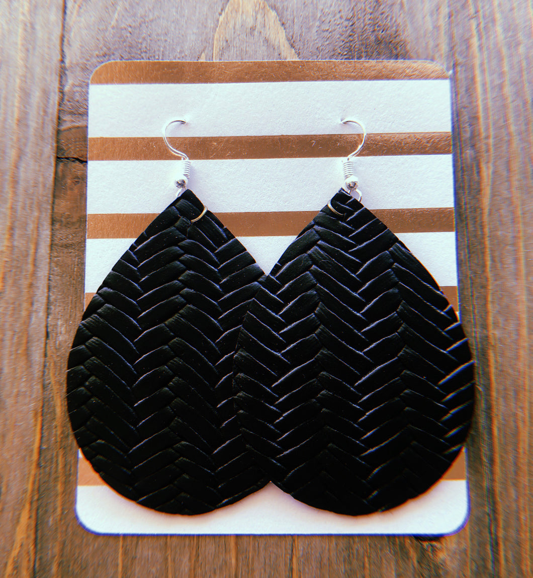 Black Basket Weave Stamped/Textured Earrings