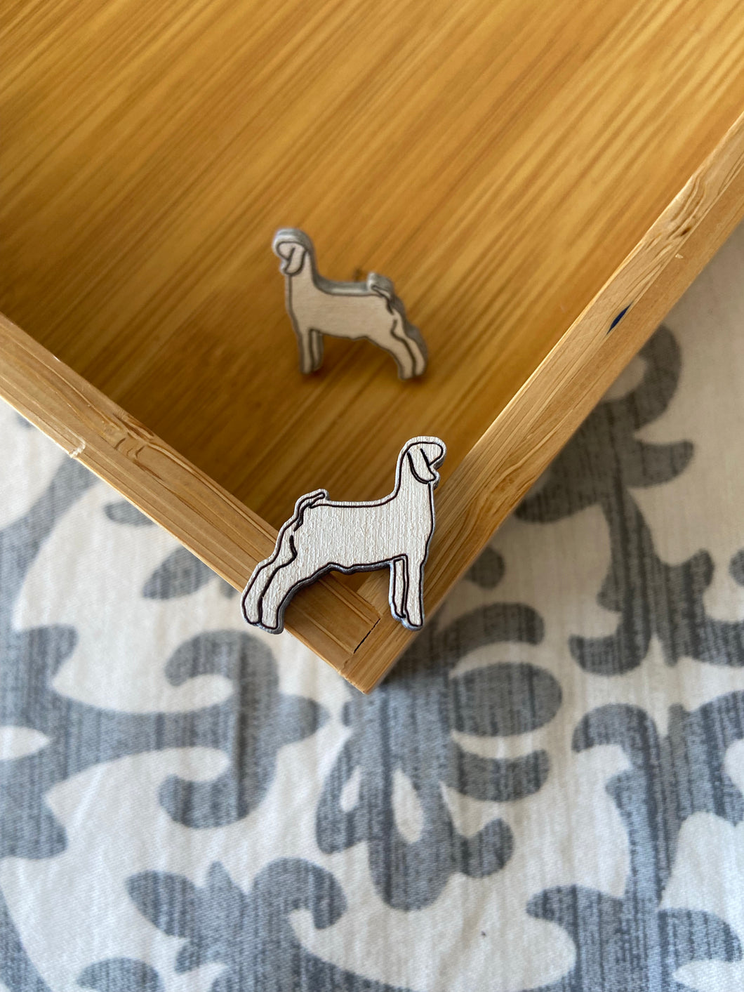 White Goat Wooden Stud Earrings