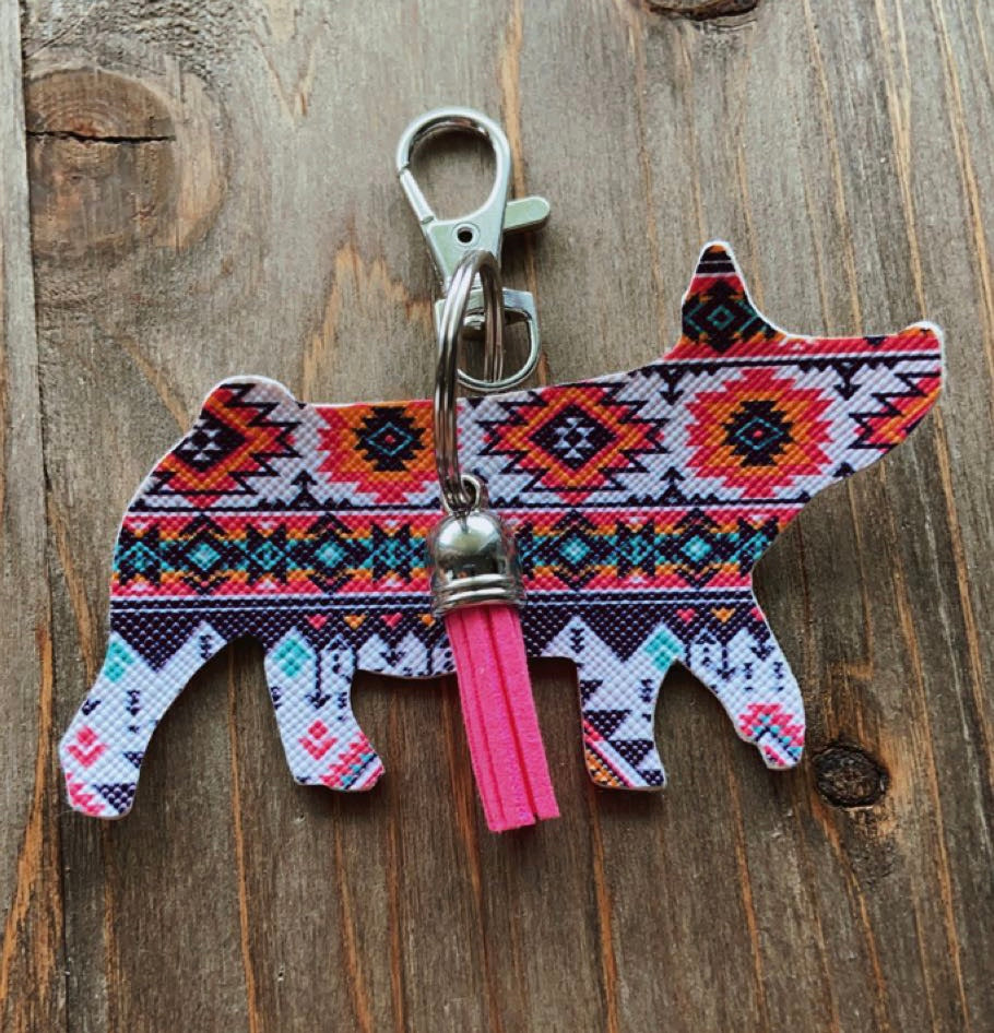 Multi Colored Aztec Pig Keychain