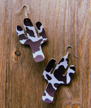 Load image into Gallery viewer, Black &amp; White Cow Print Cactus Earrings
