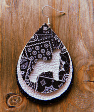Load image into Gallery viewer, Black &amp; White Paisley Goat Teardrop Shaped Earrings
