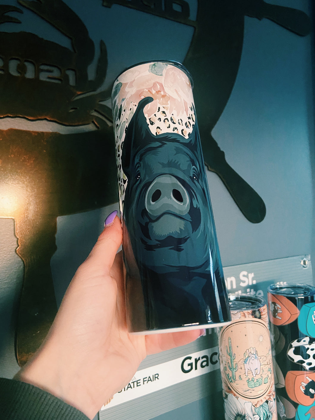 Cheetah & Floral Pig Tumbler