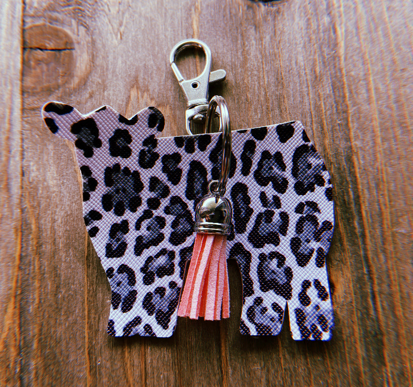 Black, Grey, & White Cheetah Print Cow Keychain