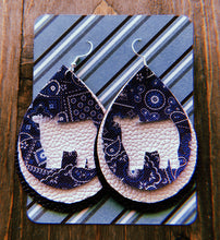 Load image into Gallery viewer, Blue Paisley Cow Teardrop Shaped Earrings
