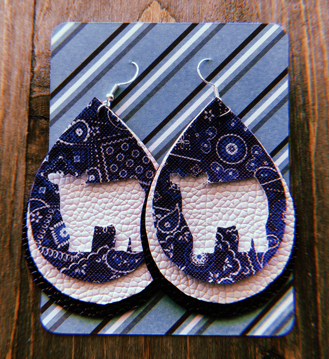 Blue Paisley Cow Teardrop Shaped Earrings