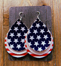 Load image into Gallery viewer, Red, White, &amp; Blue Teardrop Shaped Earrings
