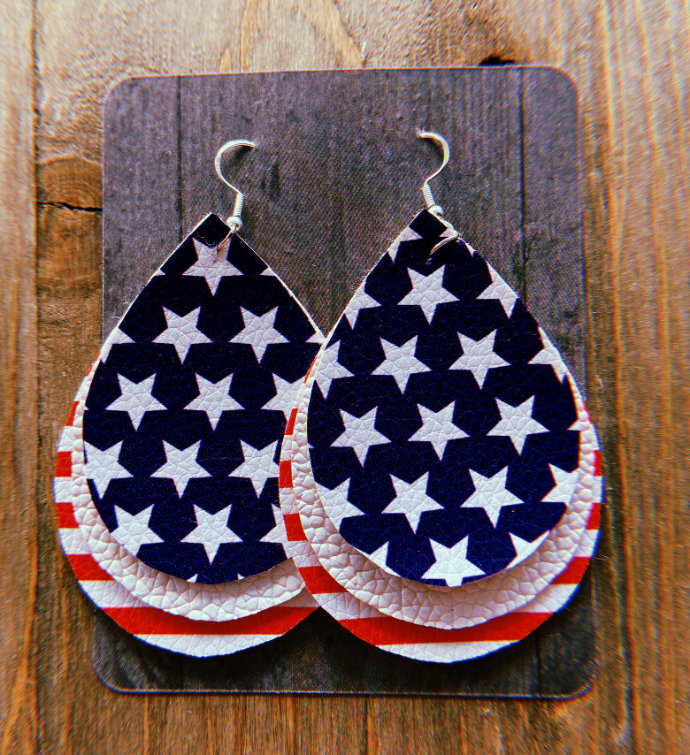 Red, White, & Blue Teardrop Shaped Earrings