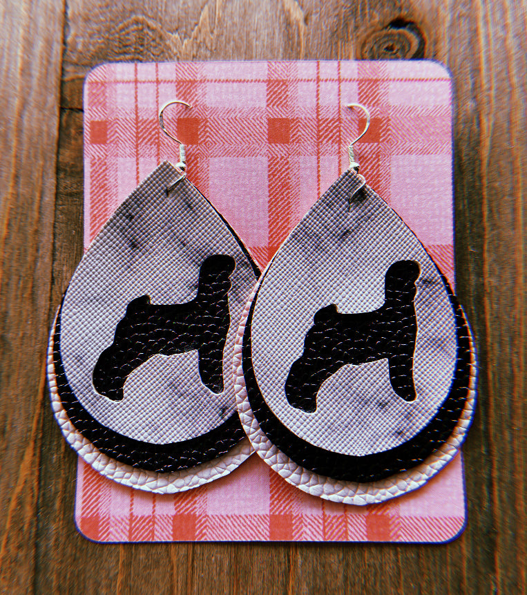 White Marble Goat Teardrop Shaped Earrings