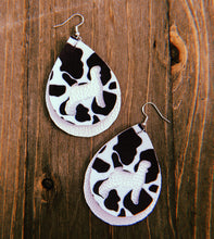 Load image into Gallery viewer, Black &amp; White Cow Print Goat Teardrop Shaped Earrings
