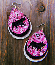 Load image into Gallery viewer, Pink Paisley Pig Teardrop Shaped Earrings
