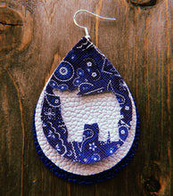 Load image into Gallery viewer, Blue Paisley Cow Teardrop Shaped Earrings
