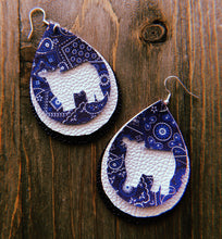 Load image into Gallery viewer, Blue Paisley Cow Teardrop Shaped Earrings
