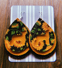 Load image into Gallery viewer, Black Sunflower Lamb Teardrop Shaped Earrings
