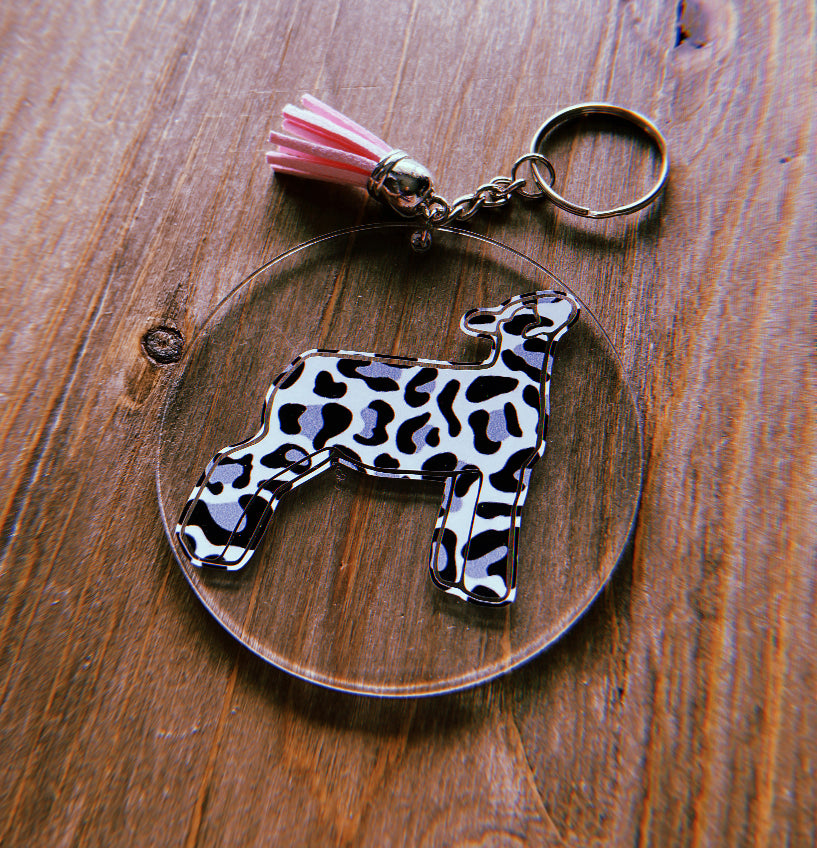 Cheetah Print Lamb Clear Circle Keychain