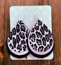 Load image into Gallery viewer, Black, Grey, &amp; White Cheetah Print Teardrop Shaped Earrings
