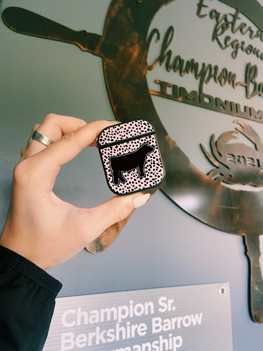 Light Pink & Black Dotted Cow AirPod Cases