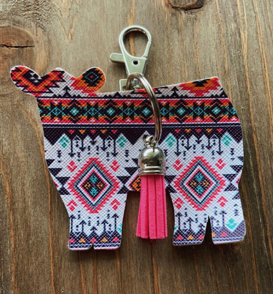 Multi Colored Aztec Cow Keychain