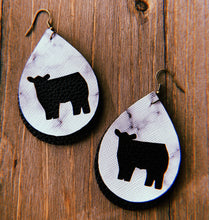 Load image into Gallery viewer, White Marble Cow Teardrop Shaped Earrings
