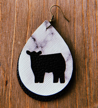 Load image into Gallery viewer, White Marble Cow Teardrop Shaped Earrings
