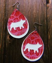 Load image into Gallery viewer, Hot Pink Textured Alligator Skin Pig Teardrop Shaped Earrings

