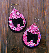 Load image into Gallery viewer, Pink Paisley Cow Teardrop Shaped Earrings
