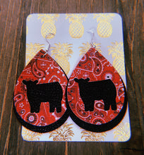 Load image into Gallery viewer, Red Paisley Cow Teardrop Shaped Earrings
